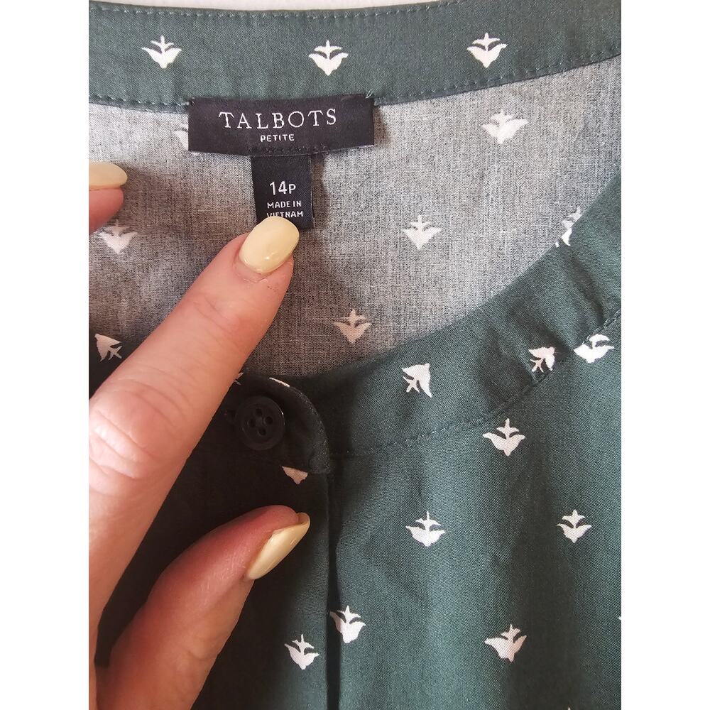 Talbots Modern Poplin Shirtdress - Foulard Floral green sz 14 petite $189 cotton - Picture 5 of 7